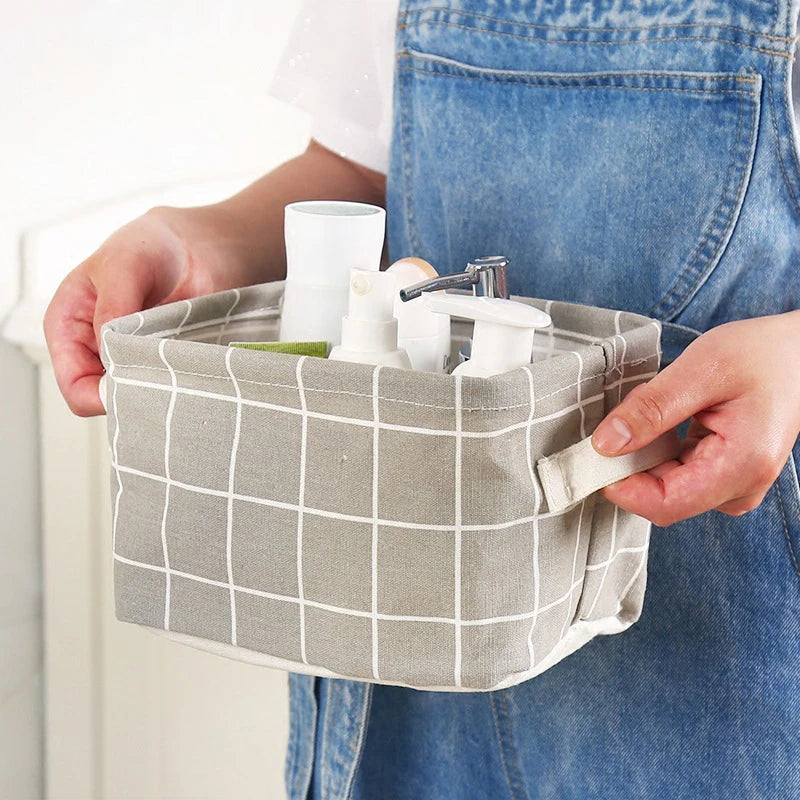 Random Cotton Hemp Storage Basket with Handheld Printed Tabletop, Miscellaneous Sorting Cabinet, Small Clothing, Fabric Stora