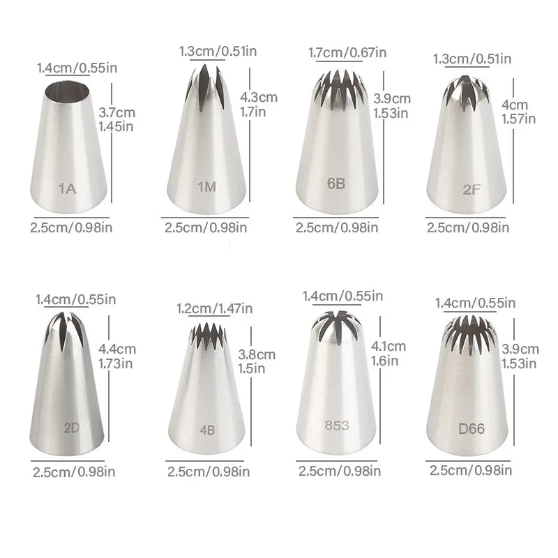 8pcs Piping Nozzles Set, Stainless Steel Icing Nozzles, Cream Cake Piping Tips For Dessert Biscuit Cup Cake, Kitchen Accessor