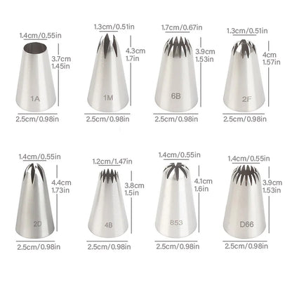 8pcs Piping Nozzles Set, Stainless Steel Icing Nozzles, Cream Cake Piping Tips For Dessert Biscuit Cup Cake, Kitchen Accessor