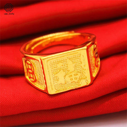 Sand Gold Adjustable Ring Matte Wide Band Openable Fade Resistant Unisex Couple Jewelry Solid Minimalist Gift - Fortune Ring
