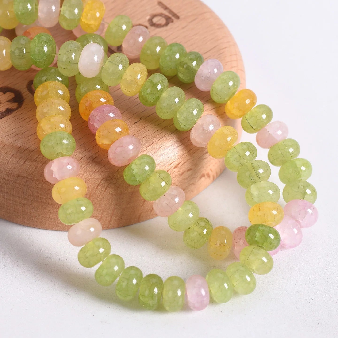 50pcs Mixed Colors Rondelle Shape 8x5mm Opaque Glass Loose Spacer Beads Lot For Jewelry Making DIY Bracelet Findings - Light 