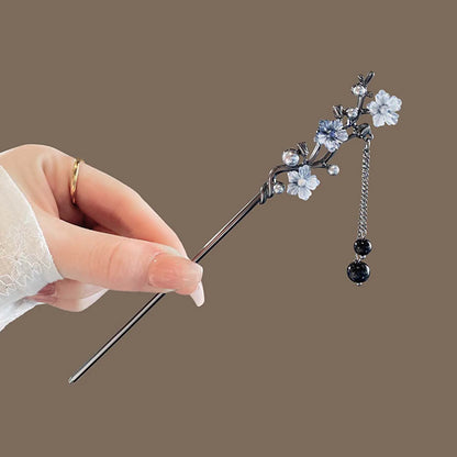 Flower hairpins, Chinese-style hairpins, ink, colorful flower tassels, elegant jewelry hair accessories - 1pcs