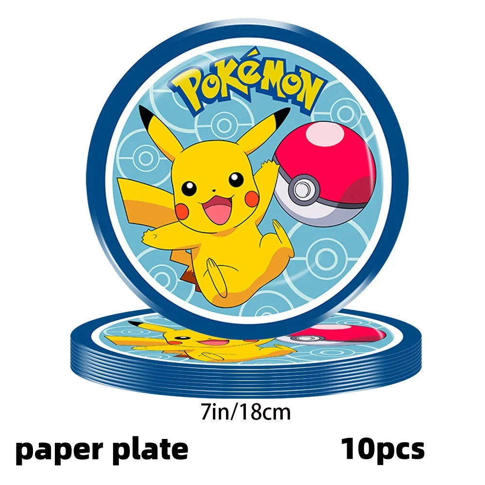 Decoration Pokemon Birthday Party Hats Pikachu Disposable Tableware Tablecloth Cup Plate Napkin Baby Shower Party Favors Poke