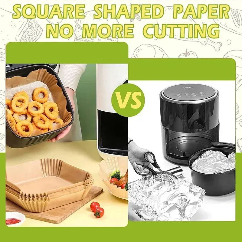 100 Air Friyer Liners Paper Square Round Parchment Disposable Paper Liner for Air Fryer Roasting Non-Stick Baking Accessories