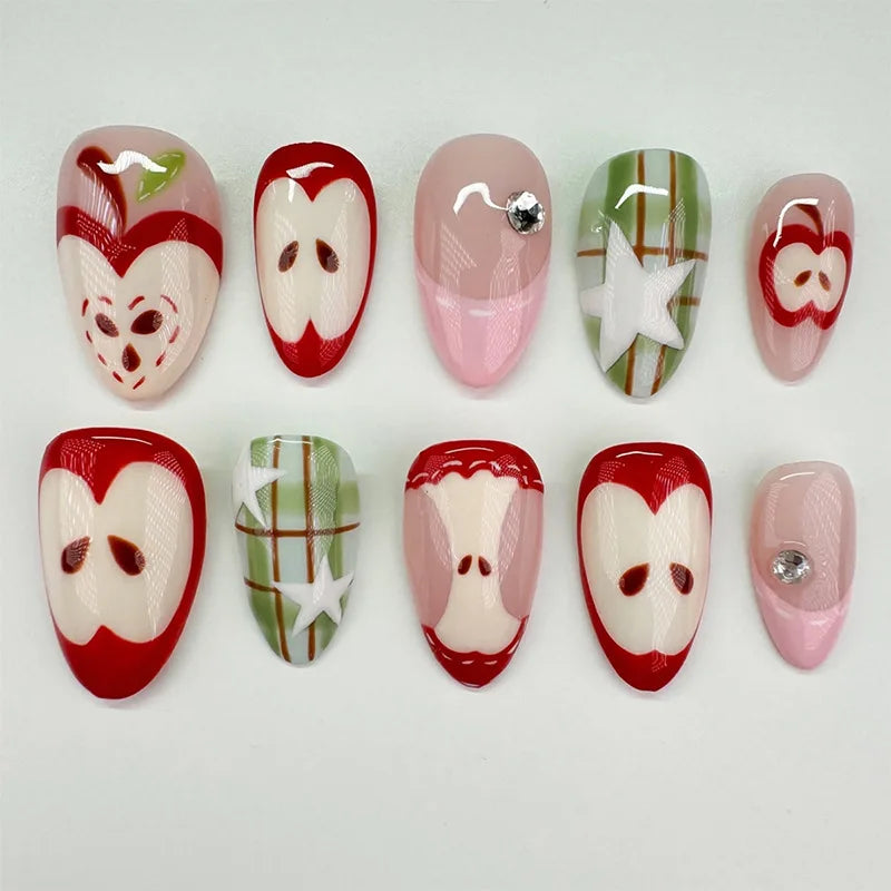 24pcs Long Almond Press on Nails Anime Pattern Full Cover Nail Tips Ornament for Girls Colorful False Nails Wearable Fake Nai