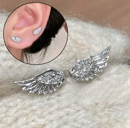 Fashion Zircon Wing Stud Earrings for Women Luxury Shiny Crystal Creative Angel Wings Cross Silver Color Ear Studs Jewelry Gi