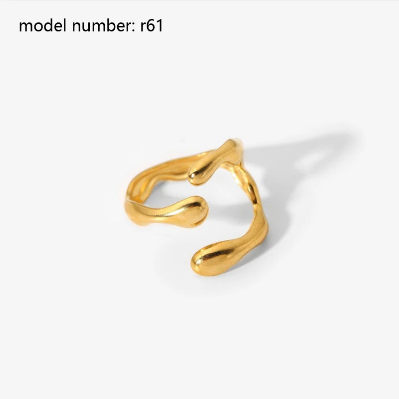 Fashion Simple Stainless Steel Rings For Women Gold Color Smooth Geometric Open Rings Arc Rings Diamonds Jewellery Ring Gift 