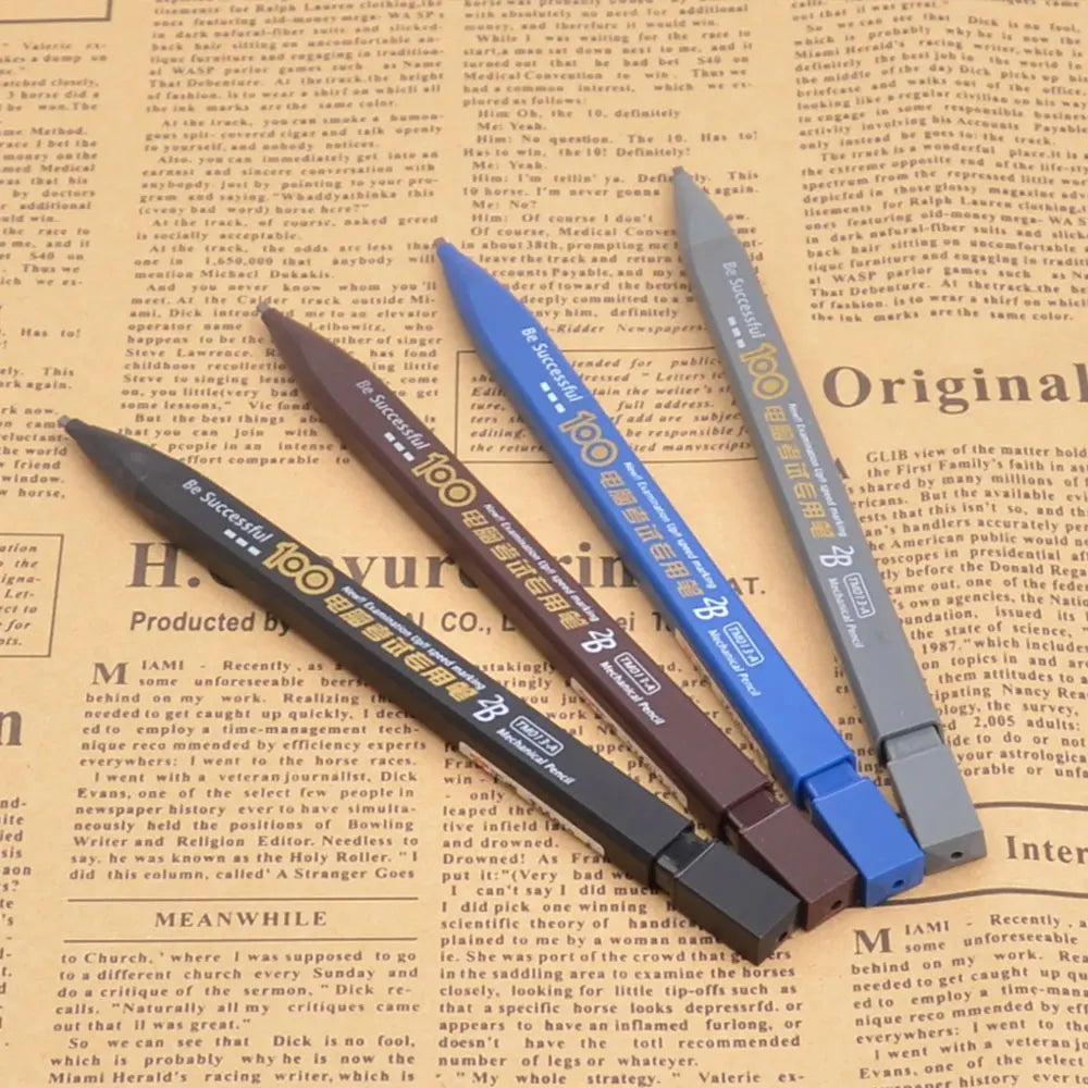 2B Mechanical Pencil Set, Including 1 Pencil and 6 Lead Pieces, Black Lead, No-Sharpening Lead (Color Random).