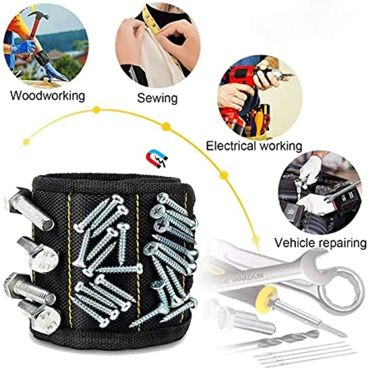 Magnetic Wristband for Holding Screws,Nails，Drilling Bits,Wrist Tool Holder Belts with Strong Magnets,Cool Gadgets for Men, w