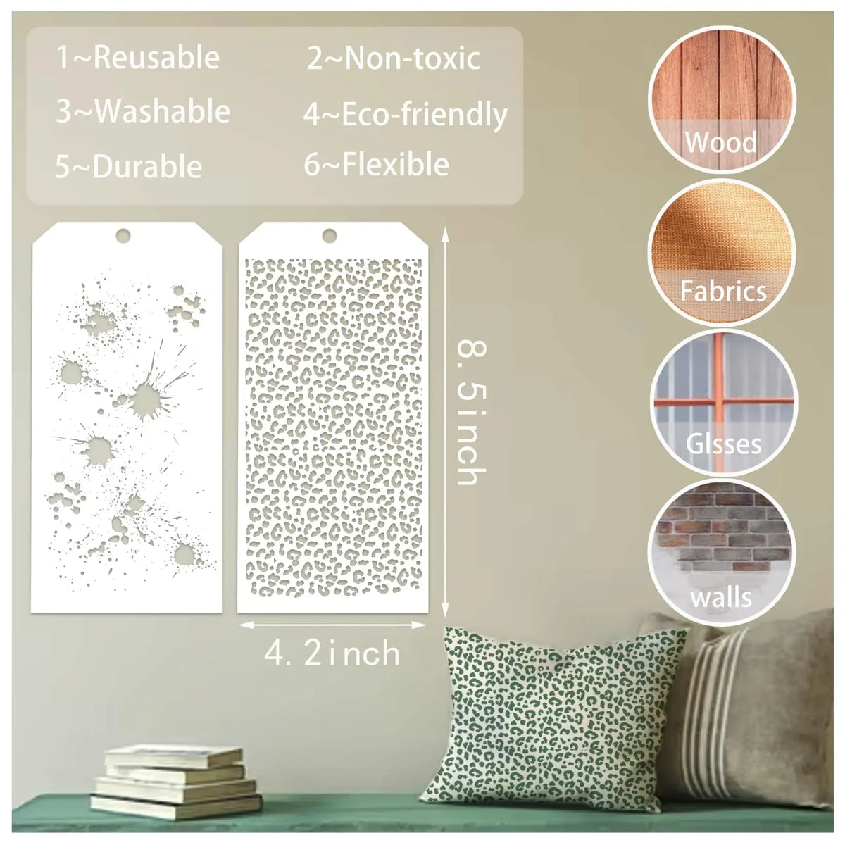 8 Craft Templates with Polka Dots, Layered Templates for Mixed Media Texture, Colorful Spray Painting Templates, Card-Making 