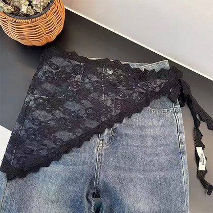 New Triangle Short Skirt Half Skirt Butt Curtain Skirt Lace Trim Small Apron Knitting Lace Stacked Ins Korean Women Headscarf