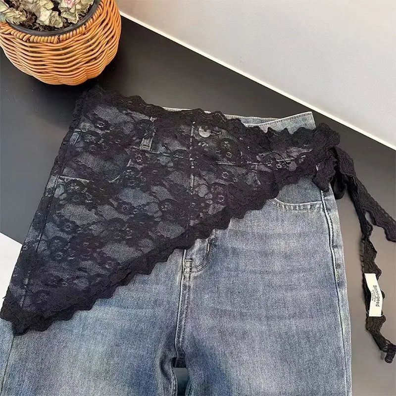 New Triangle Short Skirt Half Skirt Butt Curtain Skirt Lace Trim Small Apron Knitting Lace Stacked Ins Korean Women Headscarf