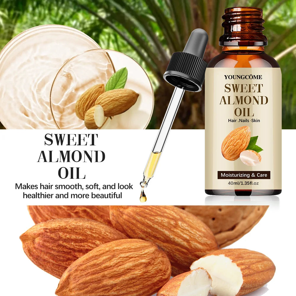 40/60ml Pure Natural Almond Essential Oil Moisturizing Skin Face Hair Care Massage Diffuser Oil