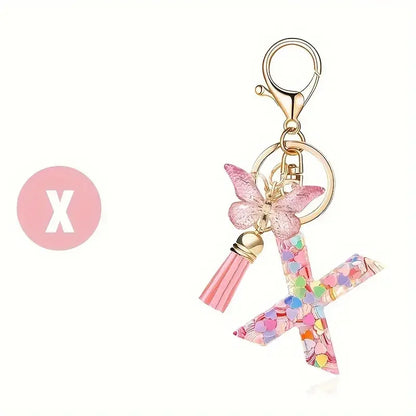 Fashion DIY A-Z Letters keychain Metal Holder Pendent Key Chain Women Car Key Ring Simple Letter Name Key Party Gift Jewelry 