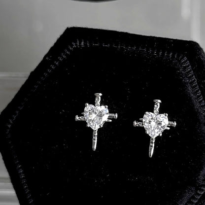 Shiny Rhinestone Zircon Cross Earrings For Women Korean Fashion Stainless Steel Earring Daily Birthday Party Y2K Jewelry Gift