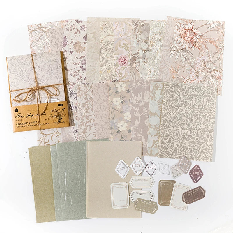 40Pcs Floral Handmade Paper Mix Material Junk Journal Planner Scrapbooking Vintage Decorative Collage DIY Craft Background Pa