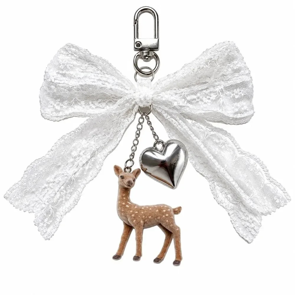 Cute Portable Deer Keychain 11.5cm Length Korean Style Phone Charms Handmade DIY Bead Case - C3