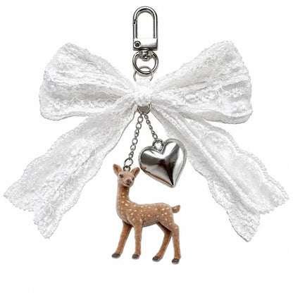 Cute Portable Deer Keychain 11.5cm Length Korean Style Phone Charms Handmade DIY Bead Case - C3