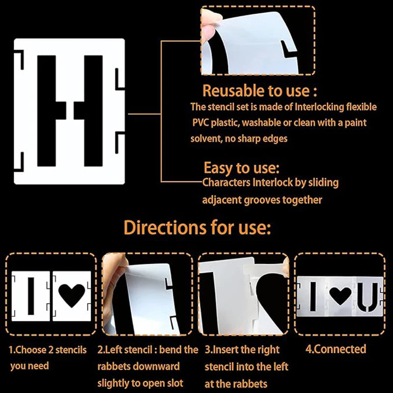 42 pieces of letter hollow templates, reusable artistic fonts, coloring, spray painting. Suitable for walls, wood, rock fabri