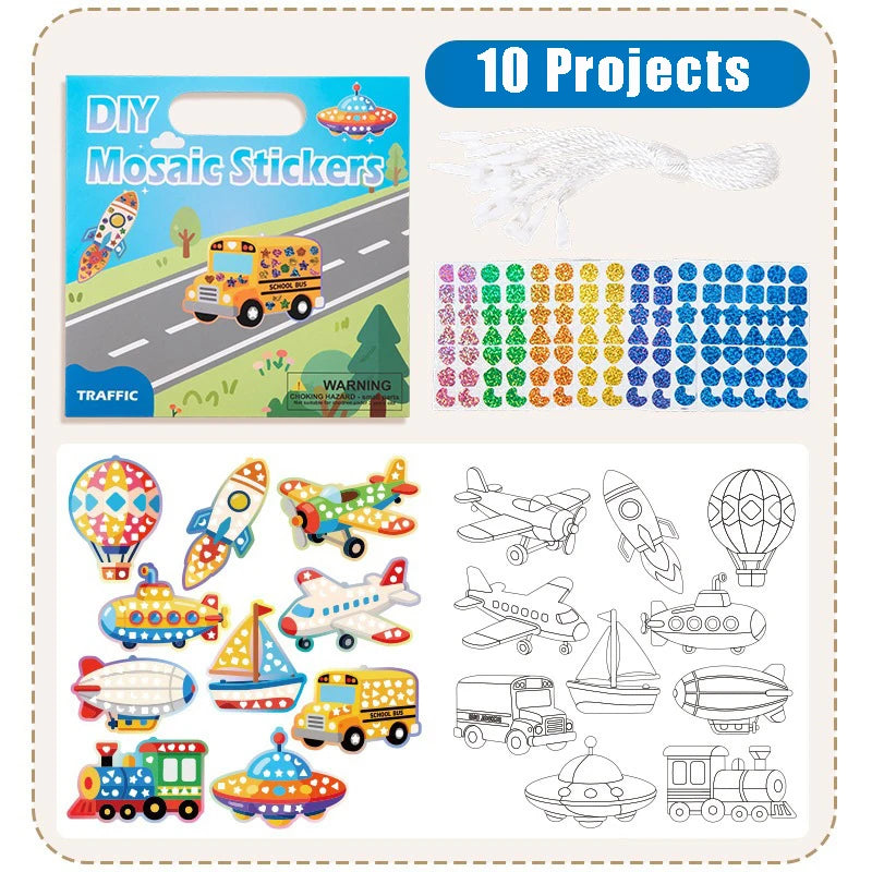 Holographic Mosaic Princess Mermaid Art Set DIY Craft Kit Foil Stickers For Birthday Gift For Travel Gift DIY Decor - 10 proj