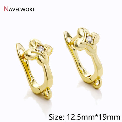 18K Gold Plated Brass Metal Earwires Basic Fasteners,Earring Fixtures,Inlaid Zircon Earring Hooks,Earring Making Supplies