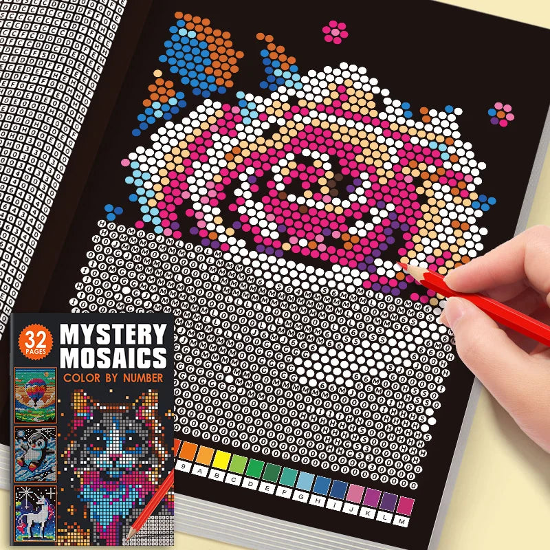 Mysterious Mosaic Coloring Book by Numbers - 32 Pages of Pixel Art Coloring for Adults, Cute Animals and Scenery Stress Relie