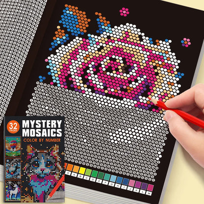 Mysterious Mosaic Coloring Book by Numbers - 32 Pages of Pixel Art Coloring for Adults, Cute Animals and Scenery Stress Relie