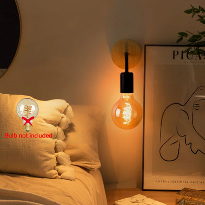 Wood Wall Lamp Vintage Sconce Wall Lights Fixture E27 Bedside Retro Vintage Lamp Industrial Decor Dining Room Bedroom Light