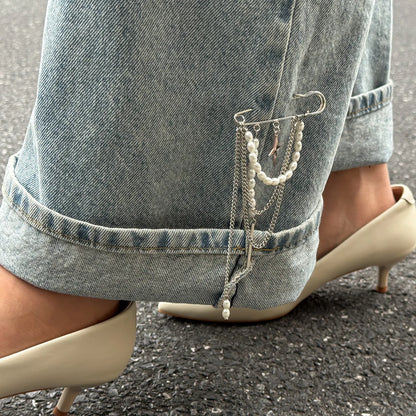 Retro Sweet Imitation Pearl Metal Chain Tassel Pendant Pin Pants Foot Chain 2025 Creative Girl Fashion Sweet Fashion Jewelry 