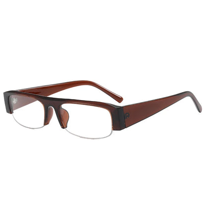 SO&EI New Small Rectangle Women Sunglasses Vintage Clear Lens Men Half Frame Eyewear Shades UV400 - Brown Clear