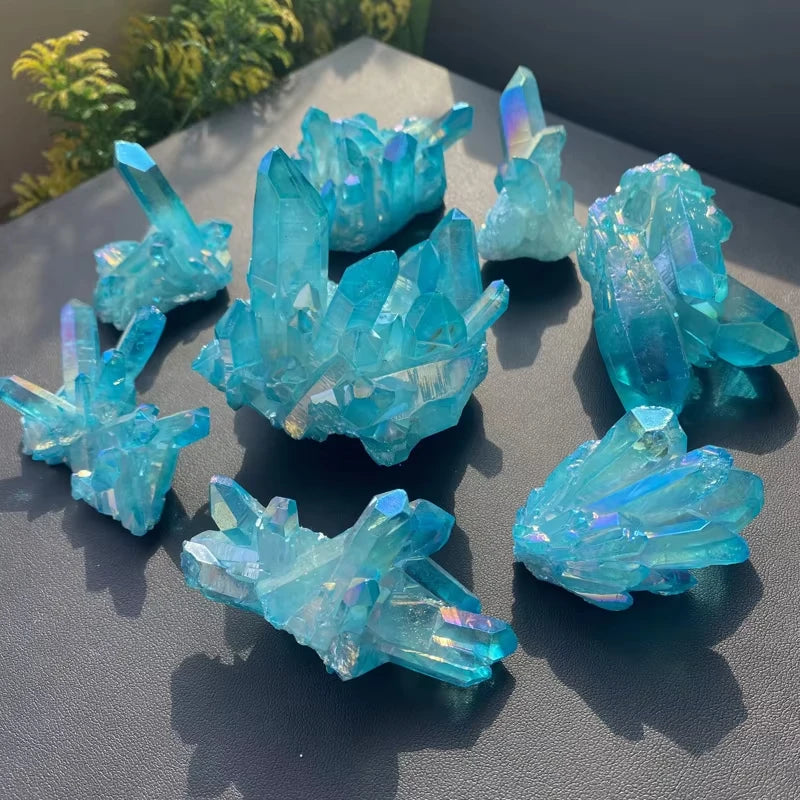 Sky Blue Quartz Natural Stones Electroplating Titanium Crystal Cluster Stone Specimens Cured Coating Healing Crystals Home De