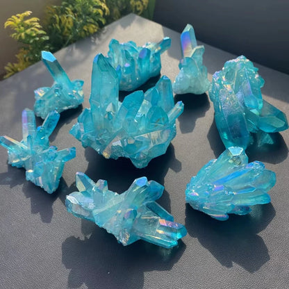 Sky Blue Quartz Natural Stones Electroplating Titanium Crystal Cluster Stone Specimens Cured Coating Healing Crystals Home De