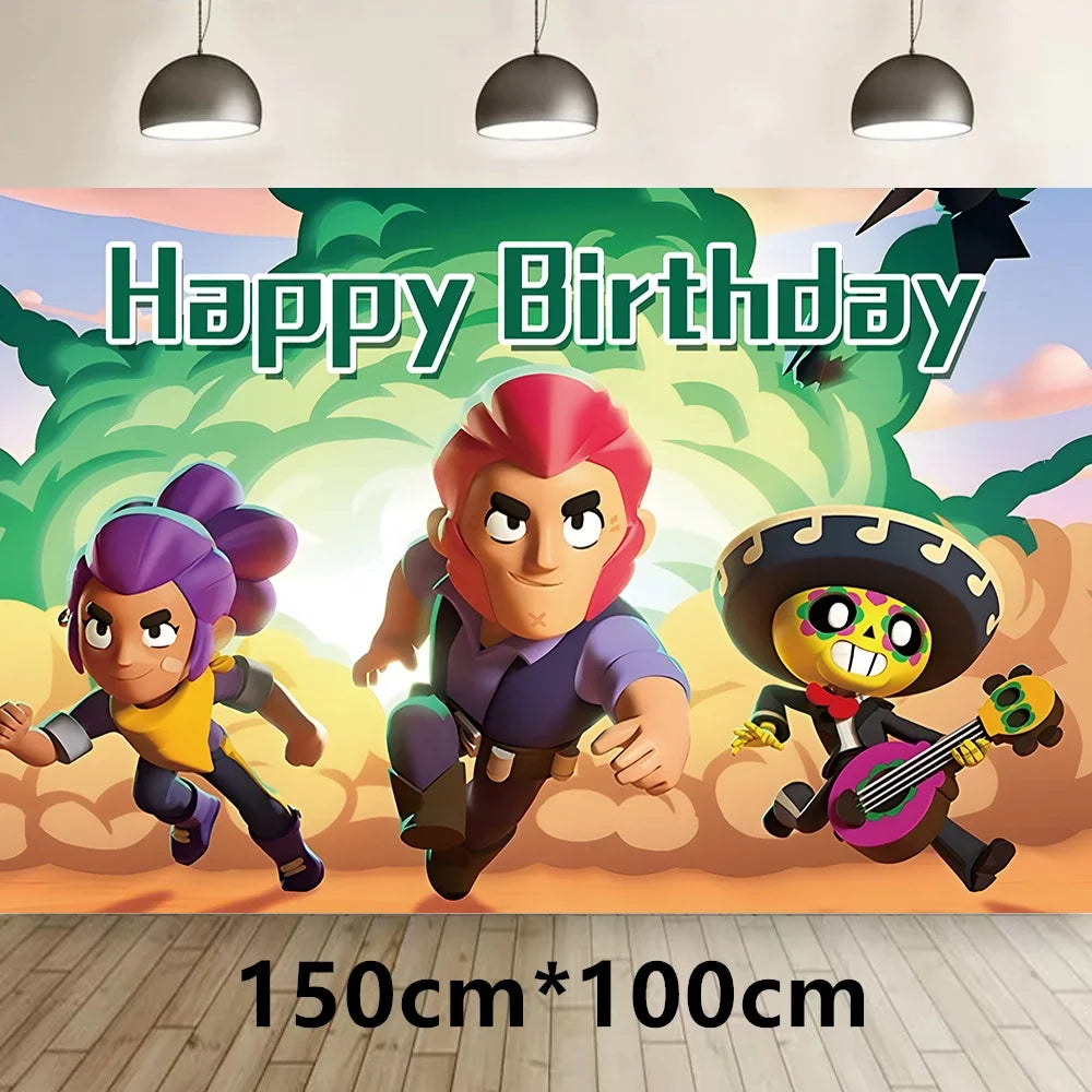 Battle Balloons Happy Birthday Banner Fight Game Party Decoration Brawled Background Cake Topper Disposable Tableware Keychai