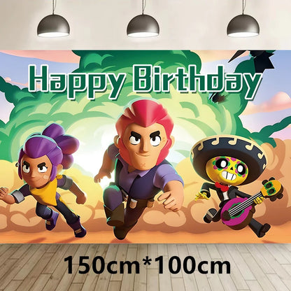 Battle Balloons Happy Birthday Banner Fight Game Party Decoration Brawled Background Cake Topper Disposable Tableware Keychai