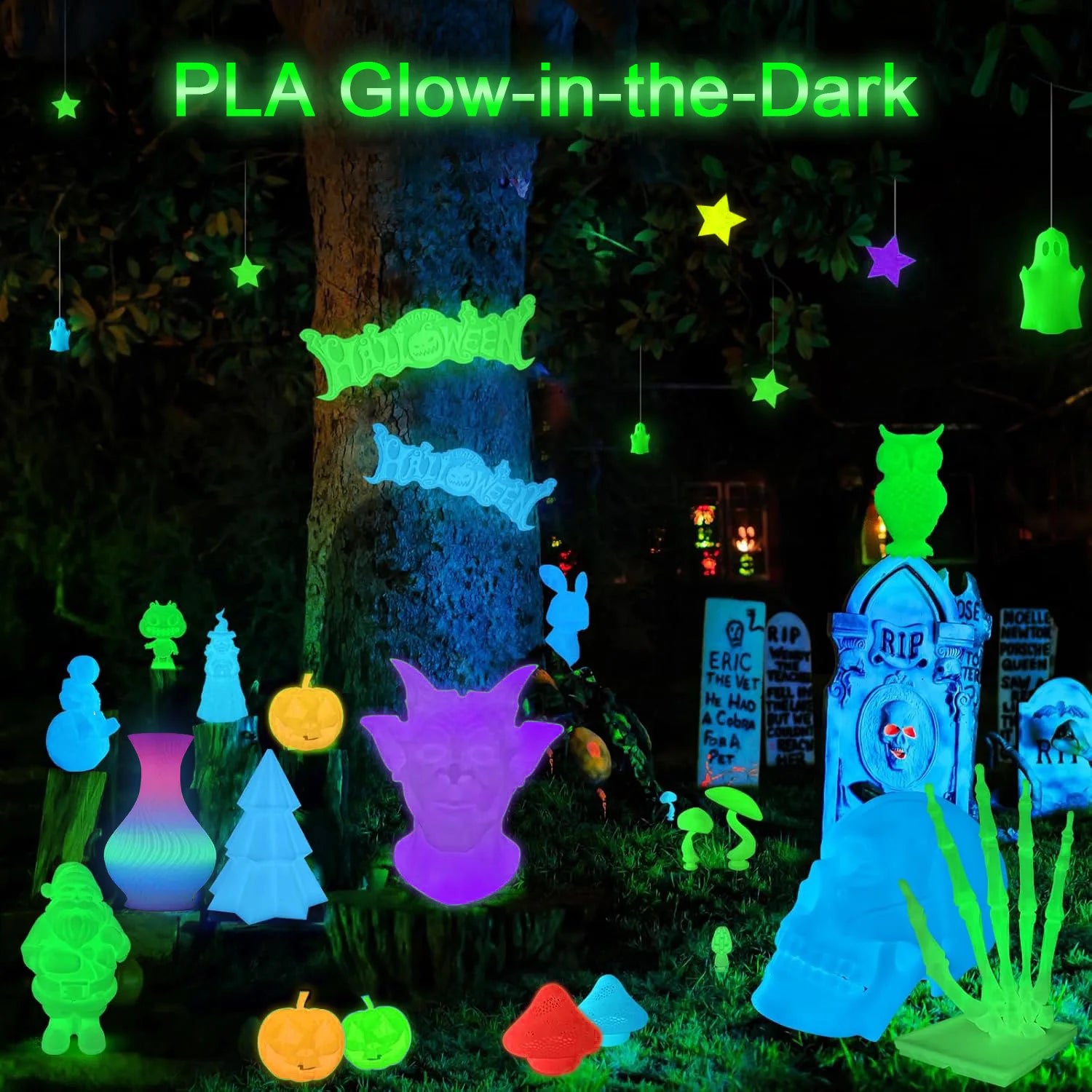 DIY Christmas Gift, 1.75mm PLA Luminous 3D Printer Filament, 200g(0.44L）Spool, Glow in the Dark, for Most FDM Printers