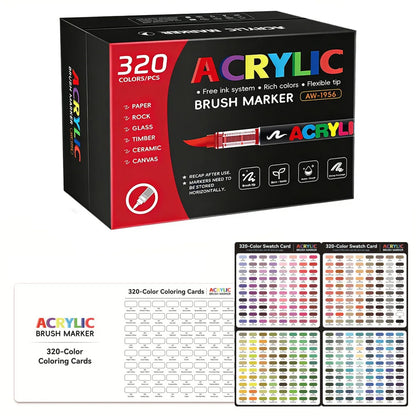 12-366 Colors Acrylic Painting Marker Waterproof Acrylic Brush Marker Professional Acrylic Marker Set DIY Coloring Art Suppli