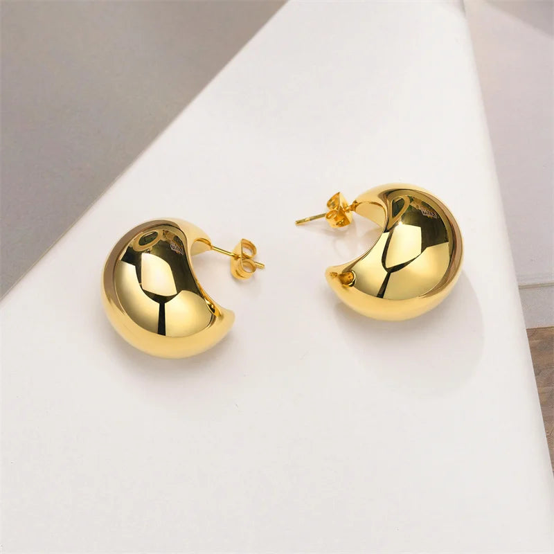 Vintage Chunky Dome Drop Earrings For Women Gold Plated Stainless Steel Thick Teardrop Earring Statement Wedding Jewelry Gift