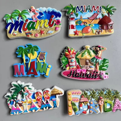 Tourist Souvenirs Fridge Magnets USA,refrigerator Decorations for Miami New York Hawaii Collection of Fridge Ornaments Sticke