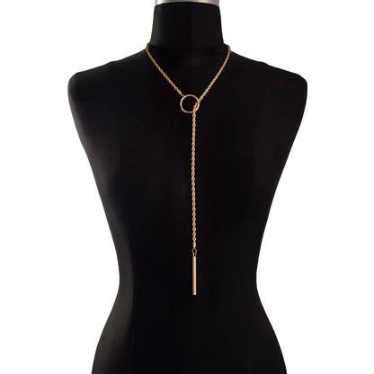 Minimalist Bar Lariat Necklace Twist Wrap Slip Chain Choker Toggle Necklace Layering Statement Goth Punk Jewelry