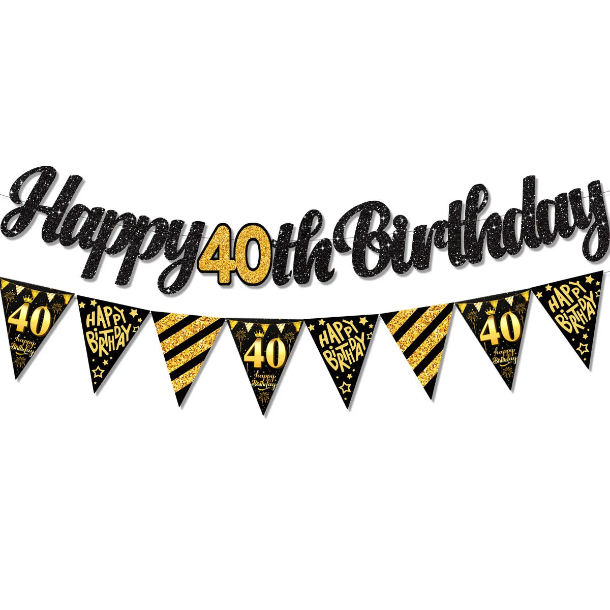 Black Gold Happy 21 30 40 50 60 70th 80th 90th Birthday Banner Garland Hanging for DIY Adult Party Decoration
