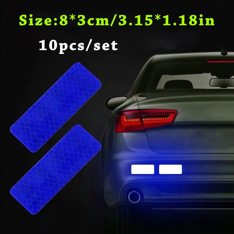 10pcs/set Car Bumper Reflective Safety Strip Stickers Car Reflective Sticker Reflective Warning Safety Tape - Blue