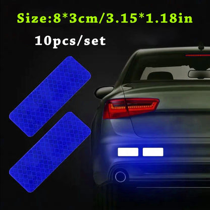 10pcs/set Car Bumper Reflective Safety Strip Stickers Car Reflective Sticker Reflective Warning Safety Tape - Blue