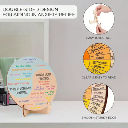 Feelings Wheel Therapy Office Desk Decor - Double Sided Mental Health Office Emotions Chart with Stand, Therapist Gifts for H