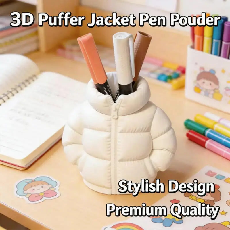 3D Puffer Jacket Shape Pen Holders,Cute Creative Stand-Up Storage Pen Pouch for Desk & Office