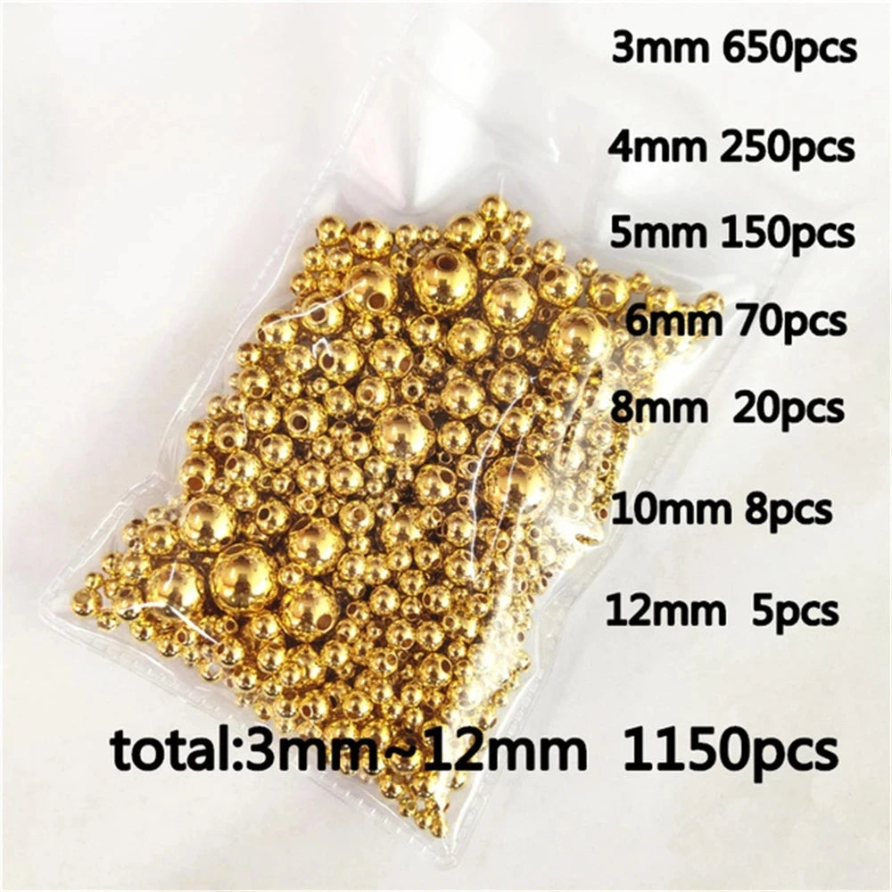 3mm-12mm Gold Plated/silver Plated Pearl Acrylic Beads Round Pearl Spaced Scattered Beads For Jewelry Making Diy