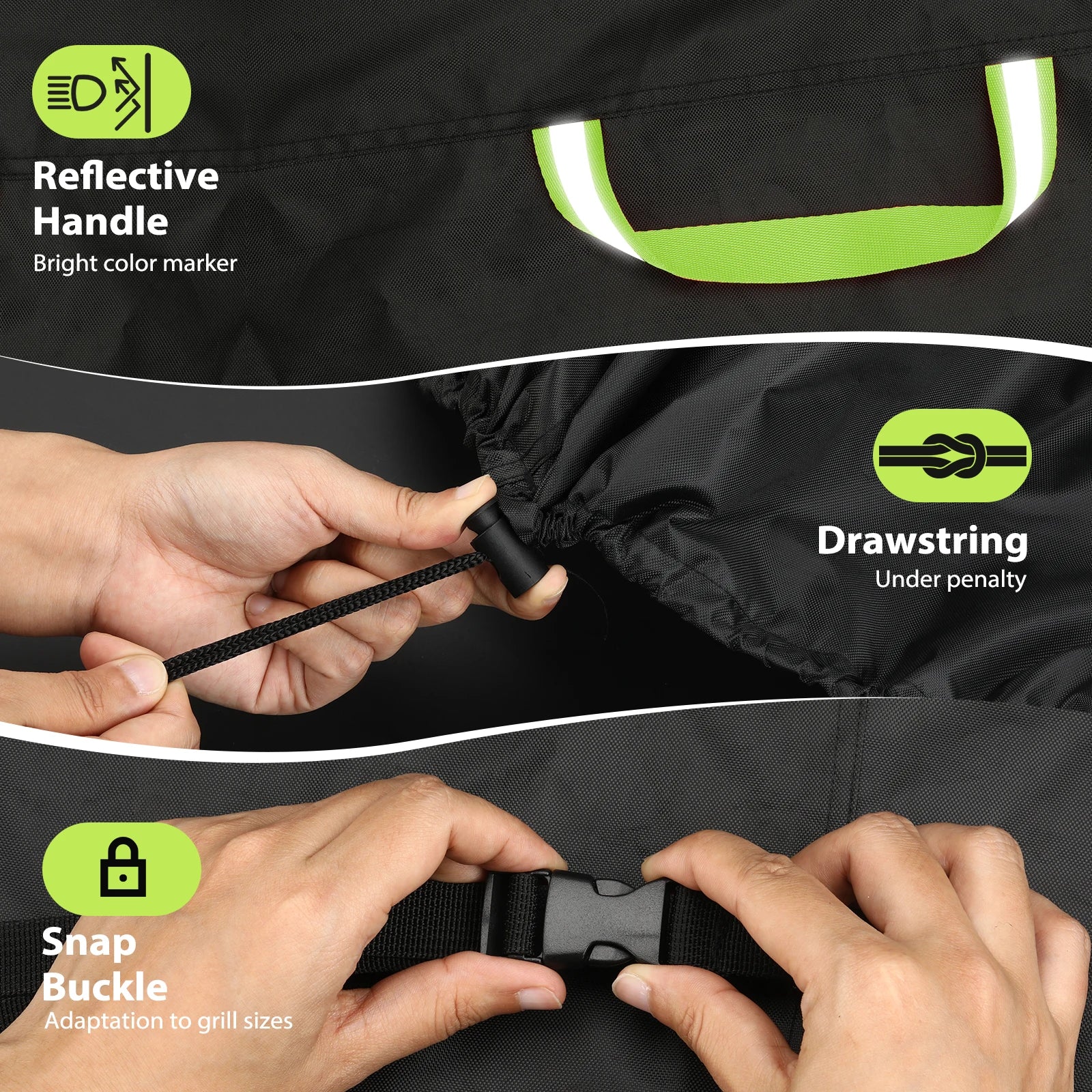 BBQ Cover, Waterproof Oxford Fabric with Reflective Strips, Anti-UV, Windproof & Rip-Proof, for Weber, Brinkmann, Char Broil