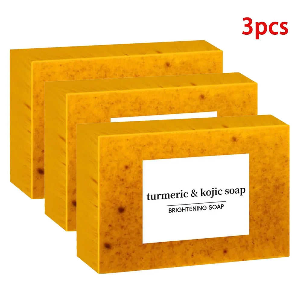 100g Turmeric Hand Made Soap, Lemon Kojic Acid Soap, Shower and Facial Soap Deep Cleaning For Face Body Skin Care - 3pcs A
