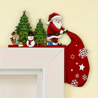 1 pieces of antique wooden Christmas door corner decoration -1 piece of Santa Claus with reindeer and snowman