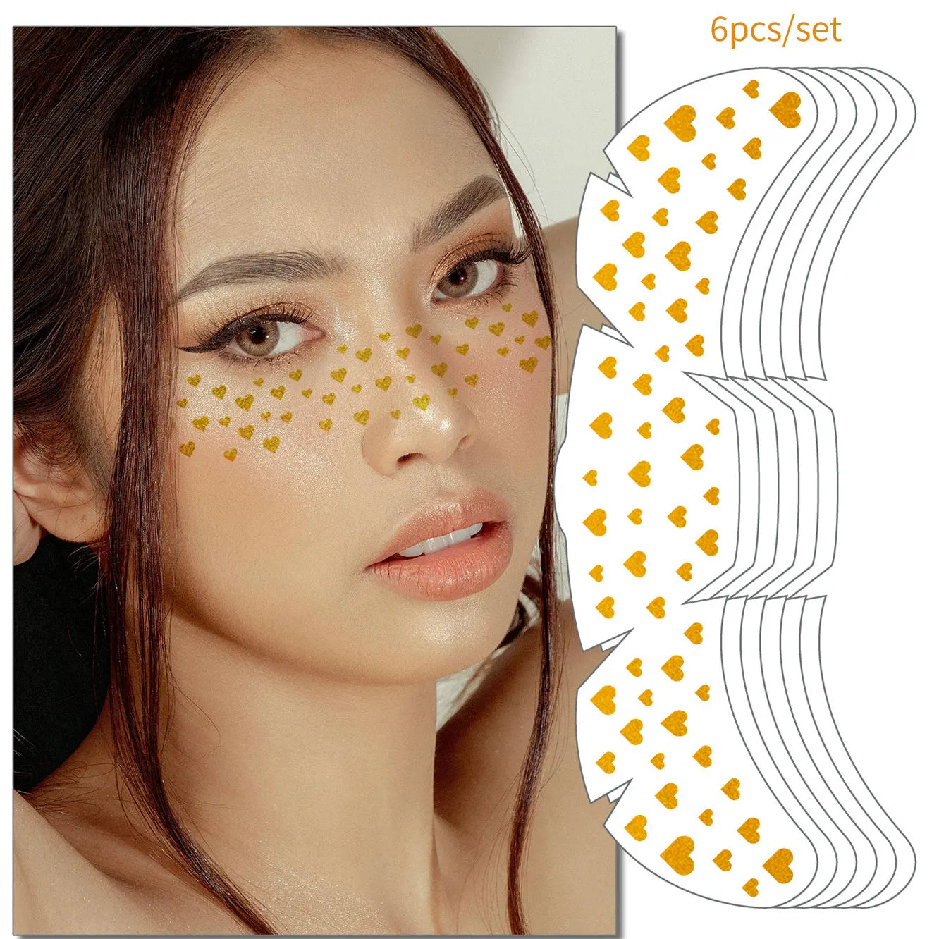 6pcs Freckle Tattoo Stickers Gold Silver Metallic Temporary Tattoo Stickers For Women Glitter Face Decals for Music Festival 