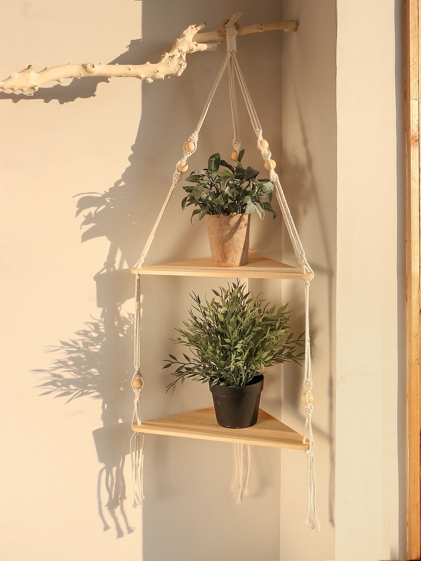 Wooden Corner Shelf Wall Decor Pot Storage Display Stand Macrame Floating Shelf Wall Organizer Boho Room Nordic Home Decorati